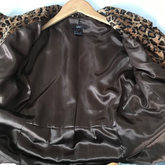 Luii Faux Fur Leopard Animal Print Classic Fall peplum jacket coat Brown Black S - Picture 11 of 15